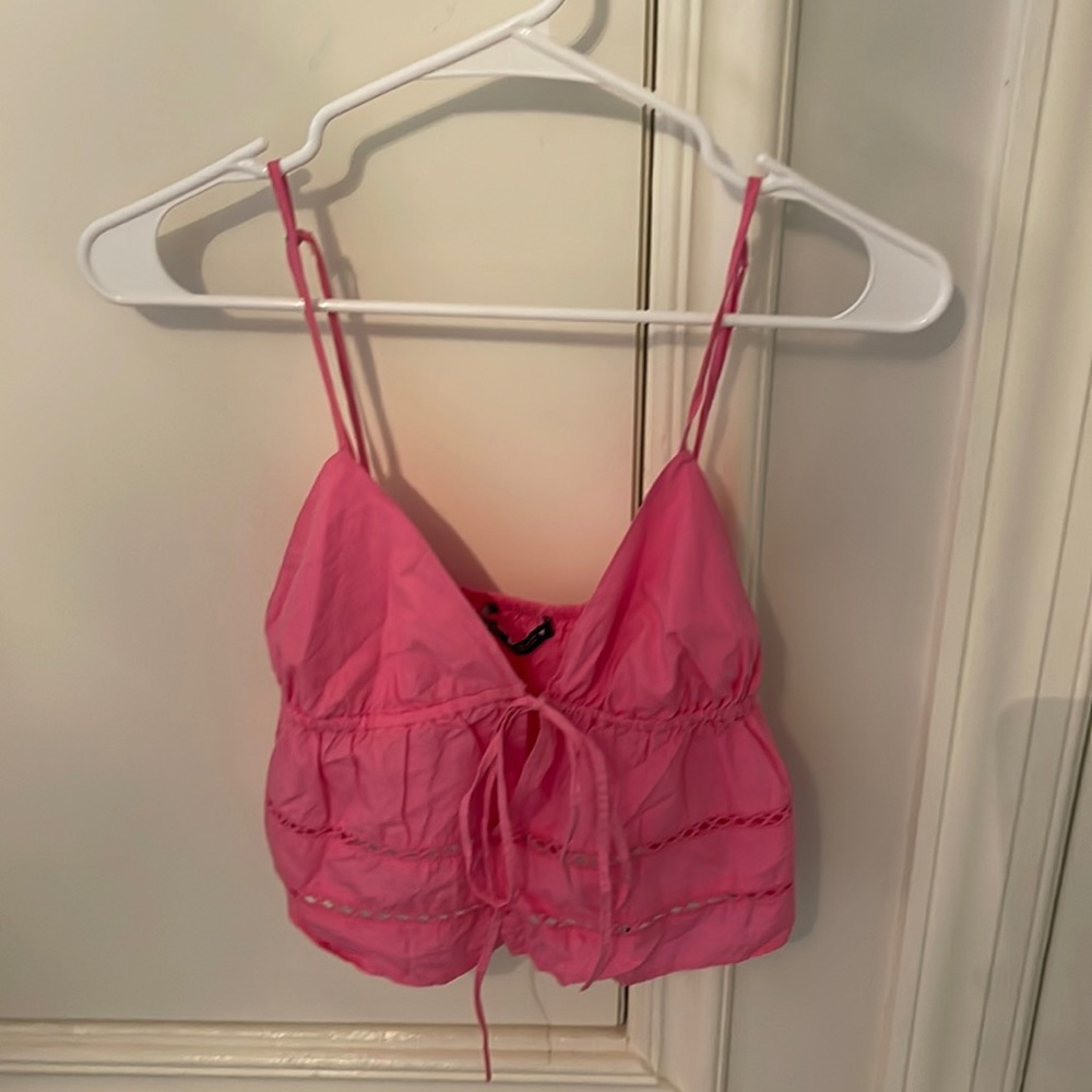 Zara pink tie crop top